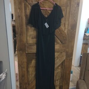 Elegant Black Flutter Sleeve Maxi Dress